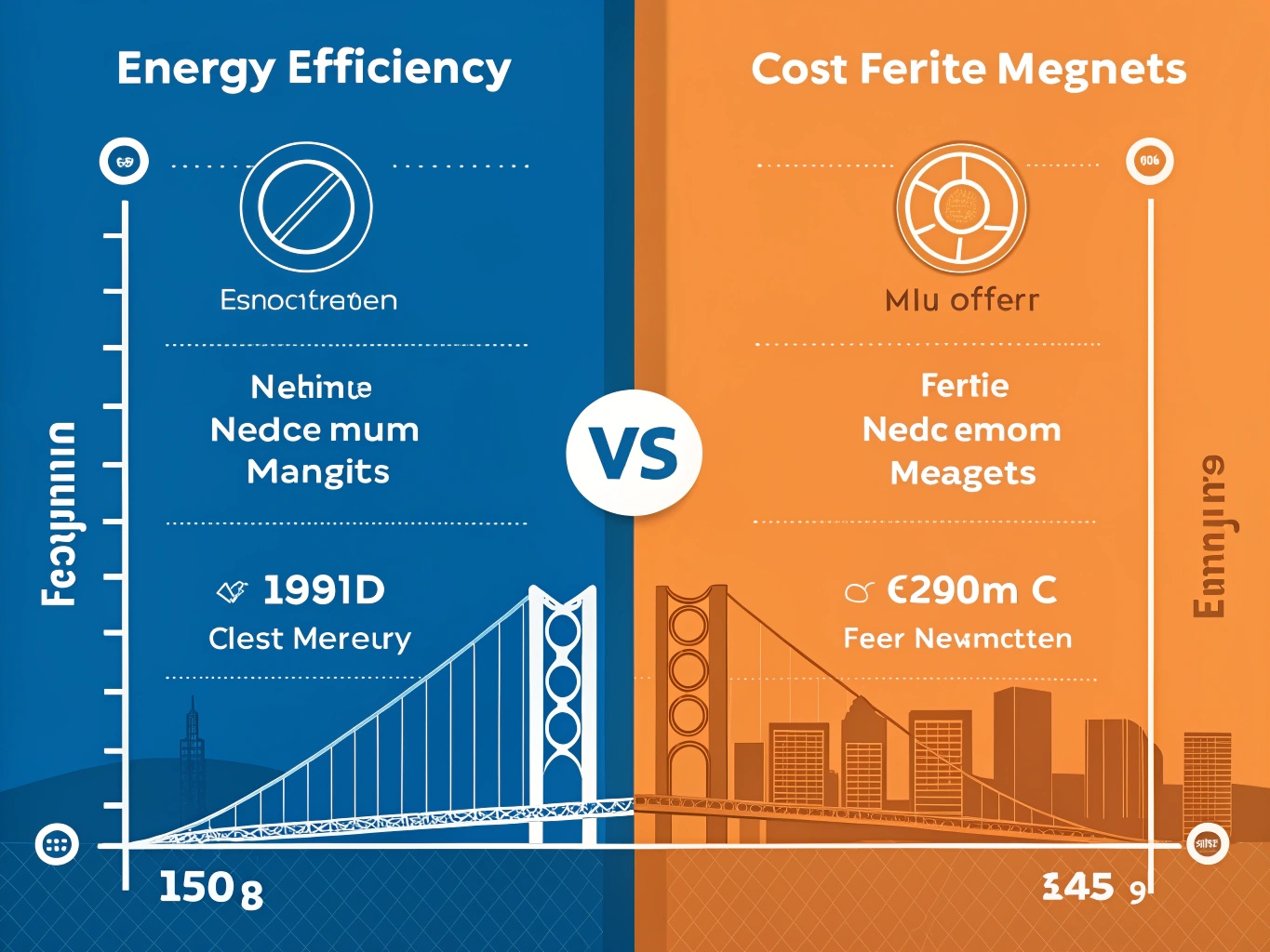 Graph comparing energy efficiency and cost metrics between neodymium and ferrite magnets