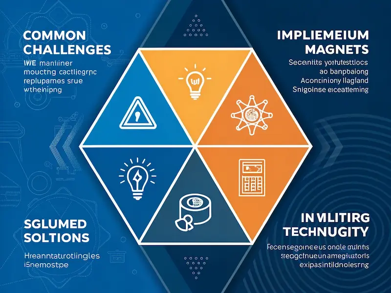 Infographic showing solutions to common neodymium magnet implementation challenges