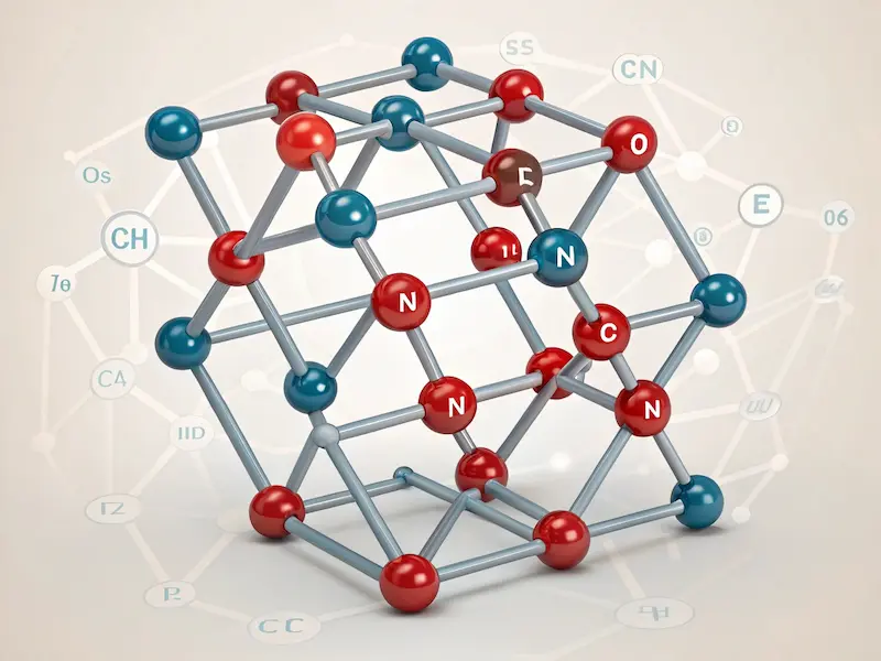 Detailed diagram showing the tetragonal crystal structure of Nd2Fe14B magnetic compound