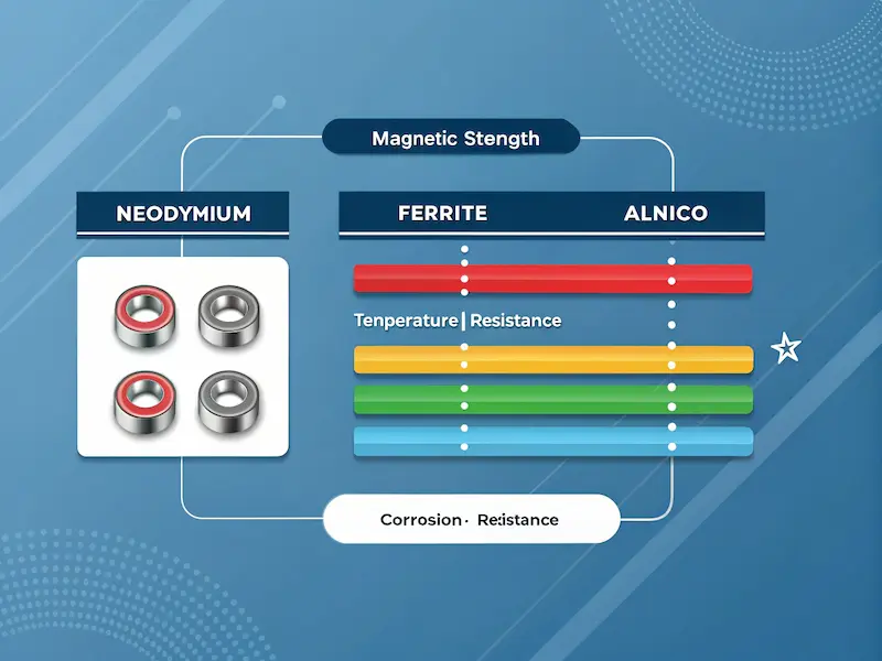 Graph comparing neodymium magnets performance metrics against other magnetic materials