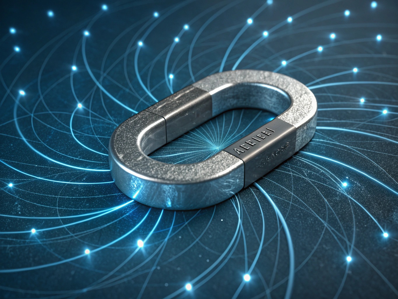 Detailed cross-section of a neodymium magnet showing molecular structure and magnetic field lines