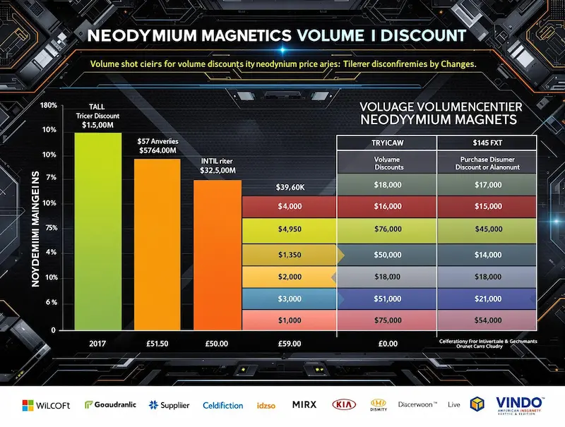 Pricing comparison chart for bulk neodymium magnets showing volume discount tiers
