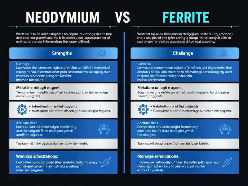 Illustrated comparison answering frequently asked questions about Neodymium and Ferrite magnets