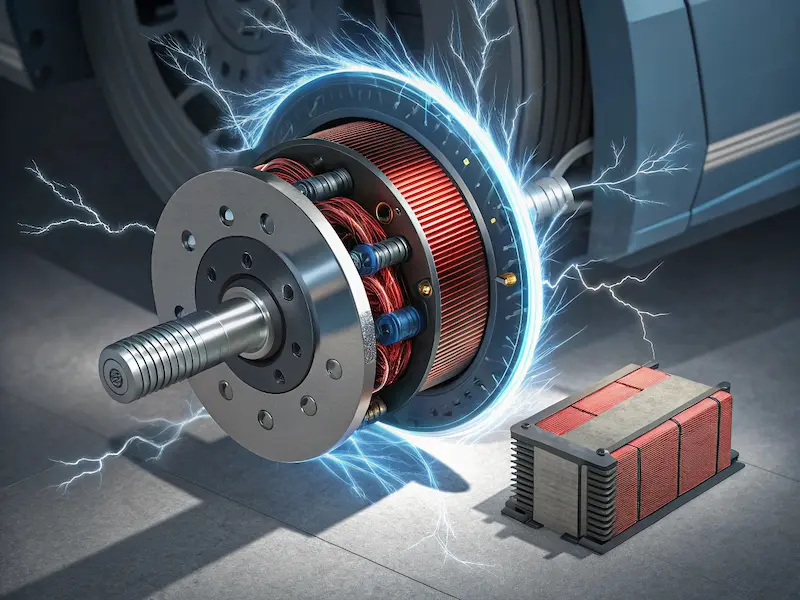 A close-up of a Neodymium magnet-based sensor integrated into an automotive braking system, illustrating its role in ABS functionality.