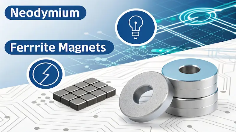 Visual representation of magnetic field strength differences between Neodymium and Ferrite magnets