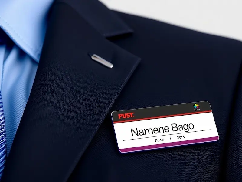 High-resolution image of a magnetic name badge on a suit lapel, showcasing its professional appearance.